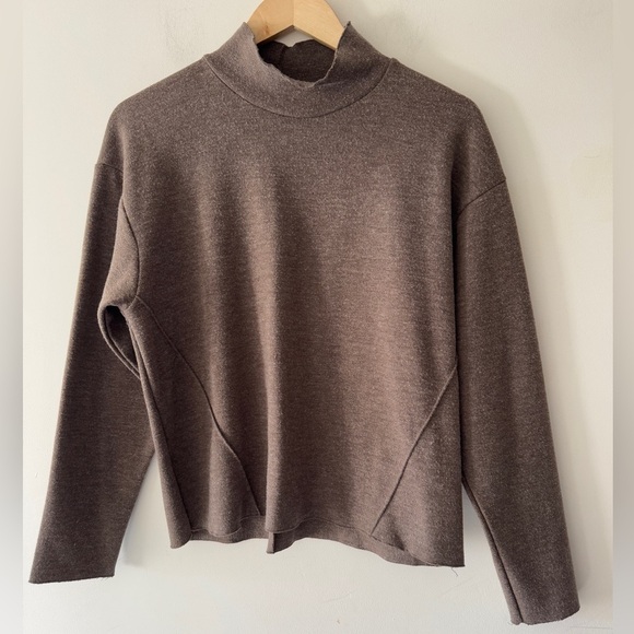 Zara Brown Raw Hem Mock Neck Sweater - Picture 1 of 4